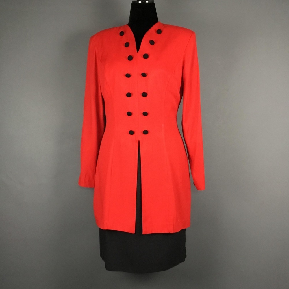 Vintage Jennifer Jeffries Dress Womens 12 Red Jacket Layered Velvet Buttons